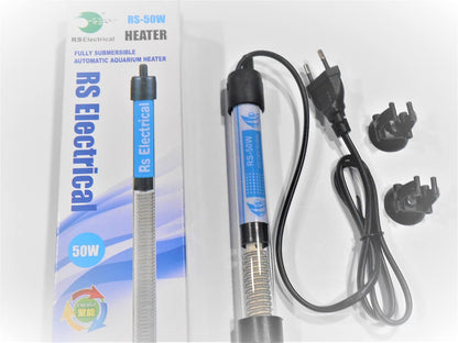 RS Electrical Fully Automatic 50 Watts High Glass Aquarium Heater with Standby Light Indicator and auto on/Off Facility Imported