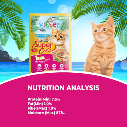 TUNAI SUPERCAT Tuna Special Wet Gravy Daily Diet Food for Kittens (Pack of 12X80g) with The Goodness of Protein & Fat Rich Tuna and Taurine, Supports Healthy Skin Coat and Boost Instant Energy