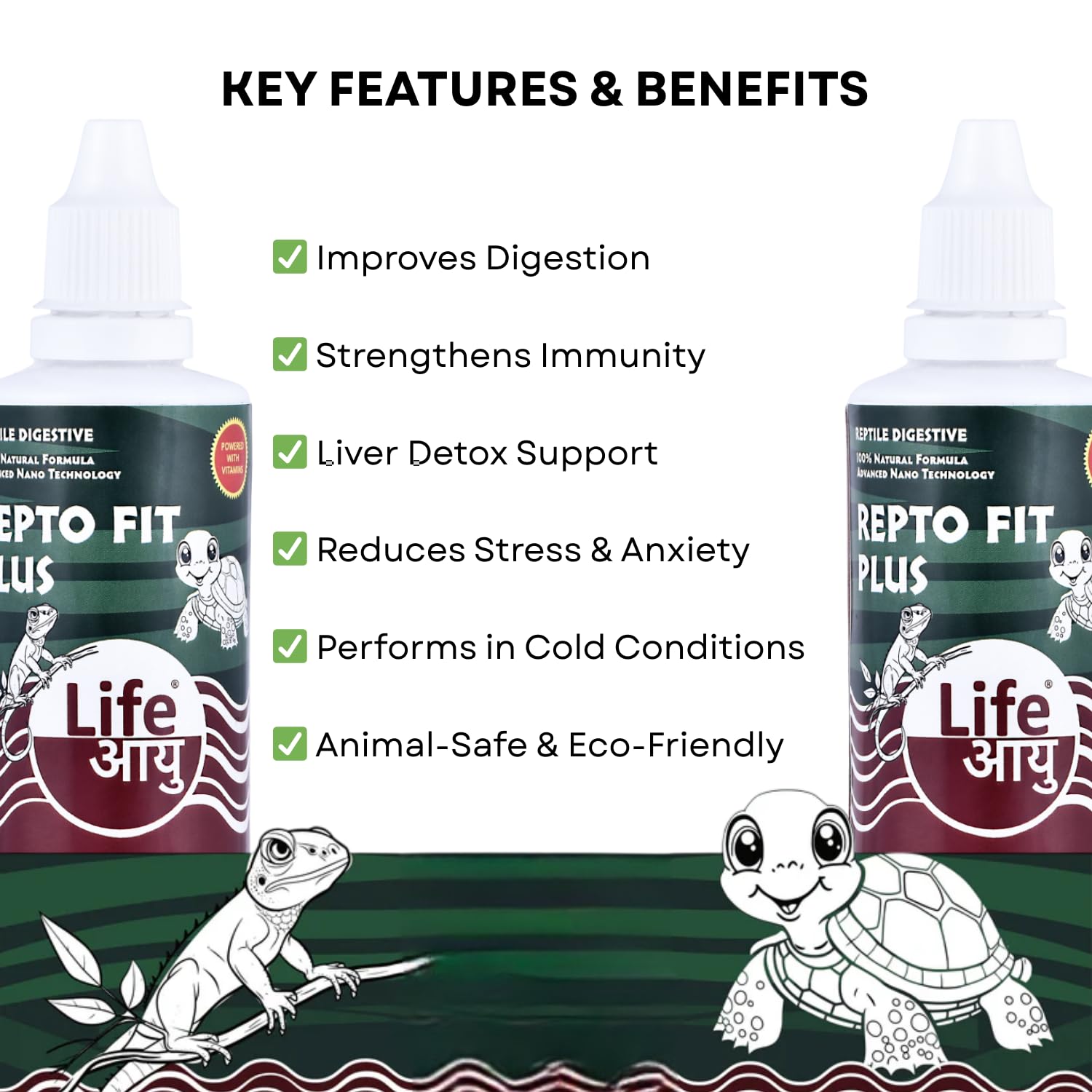 Life AAYU REPT0-Fit Plus Supplement | 100% Natural Digestive & Immunity Booster Supplement for Turtles and Lizards (20 ml)