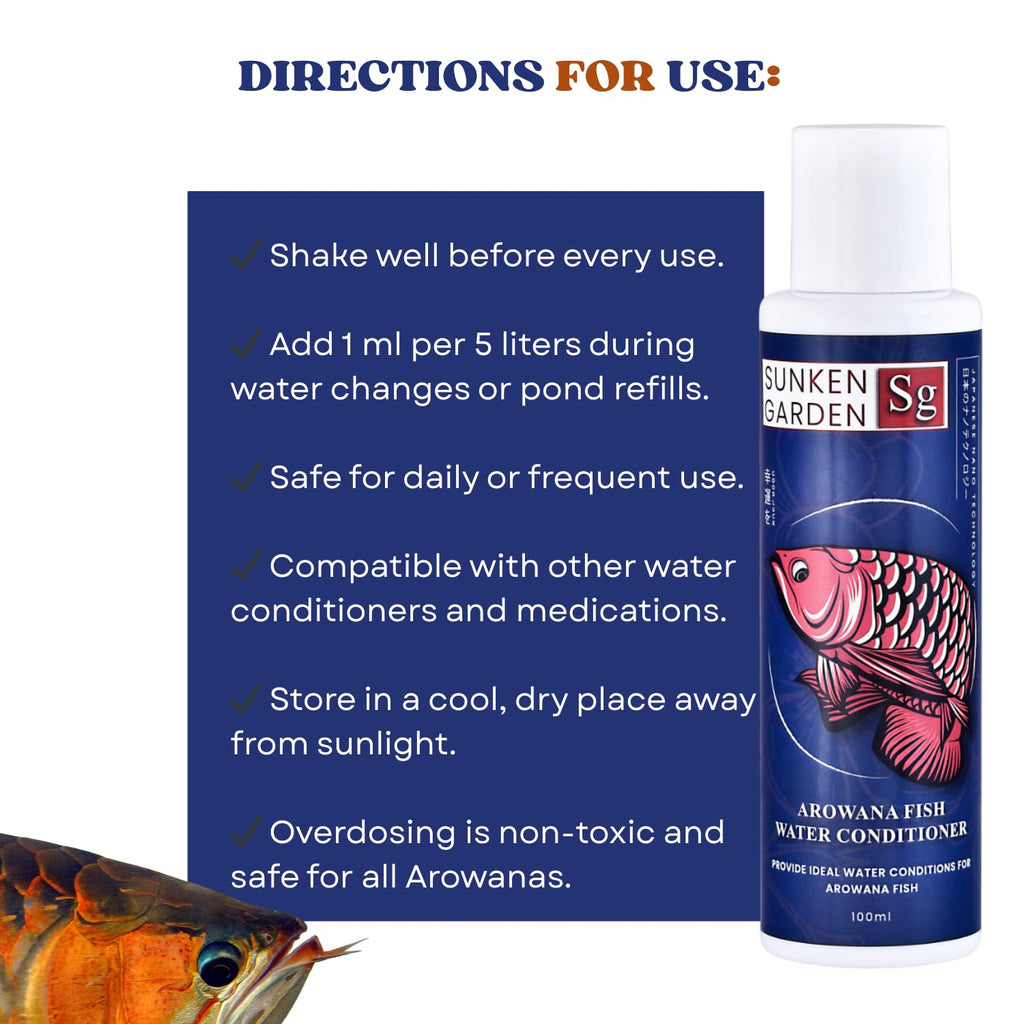 Sunken Garden Arowana Water Conditioner | for Strength, Color & Calm Behavior | Multi-Action Conditioner for Arowanas (100 ml)