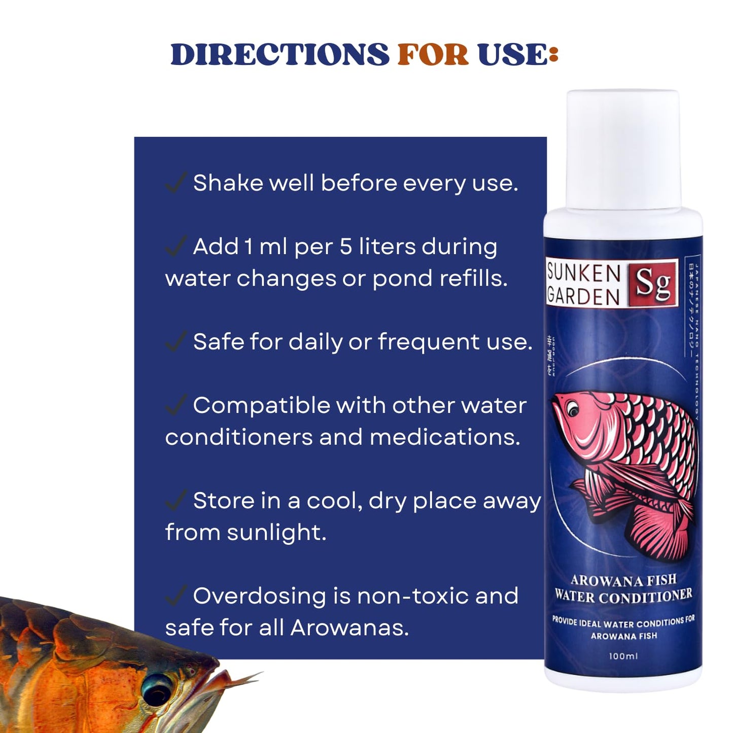Sunken Garden Arowana Water Conditioner | for Strength, Color & Calm Behavior | Multi-Action Conditioner for Arowanas (100 ml)