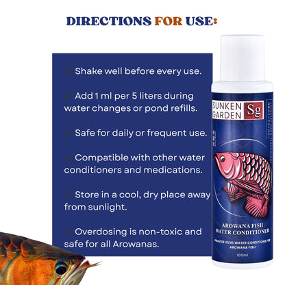 Sunken Garden Arowana Water Conditioner | for Strength, Color & Calm Behavior | Multi-Action Conditioner for Arowanas (100 ml)
