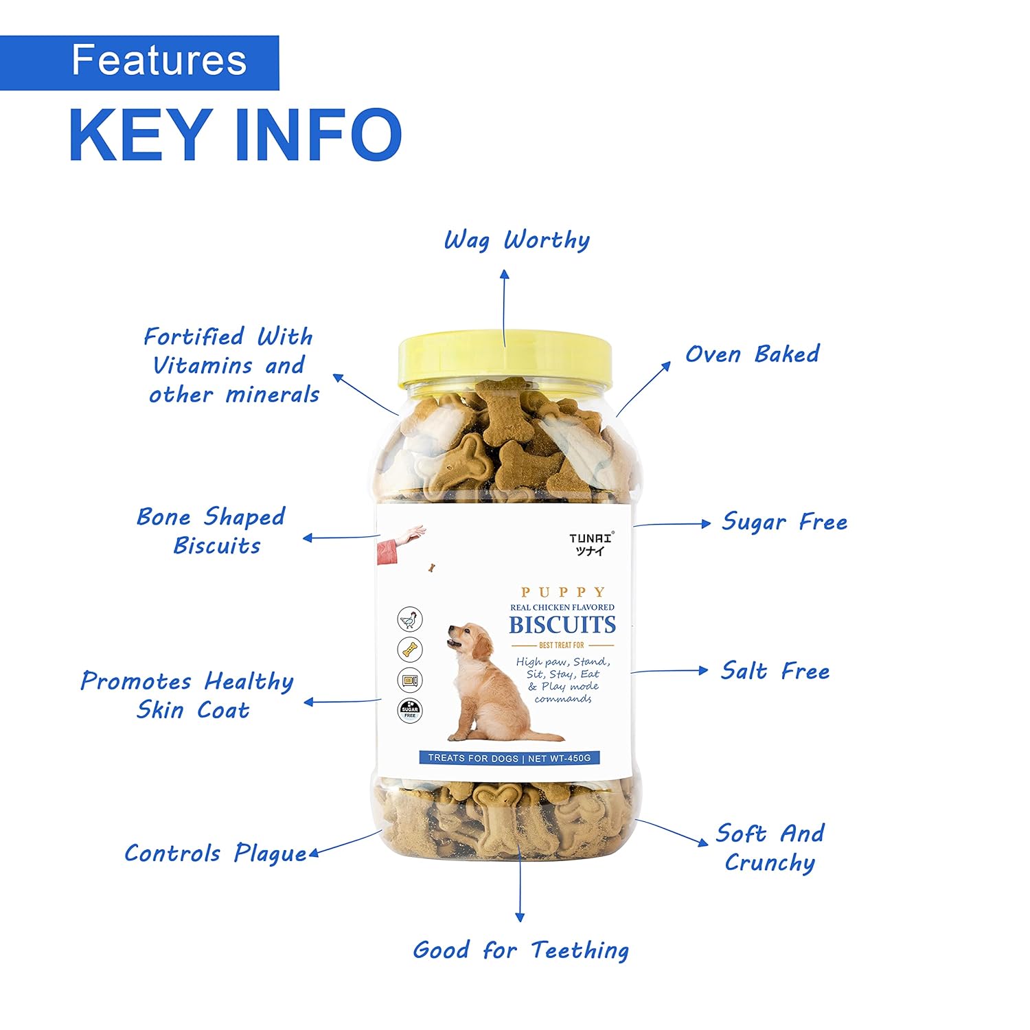 Tunai Crunchy Soft Real Chicken Puppy Dog Biscuits |450g| Best Treat for Training