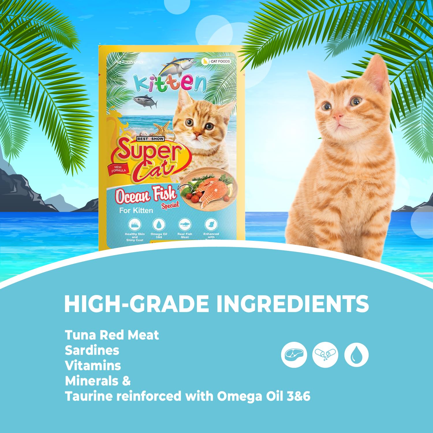 TUNAI SUPERCAT Ocean Fish Special Wet Gravy Daily Diet Food for Kittens (Pack of 12X80g) with The Goodness of Protein&Fat Rich Tuna, Sardines & Taurine, Supports Healthy Skin Coat
