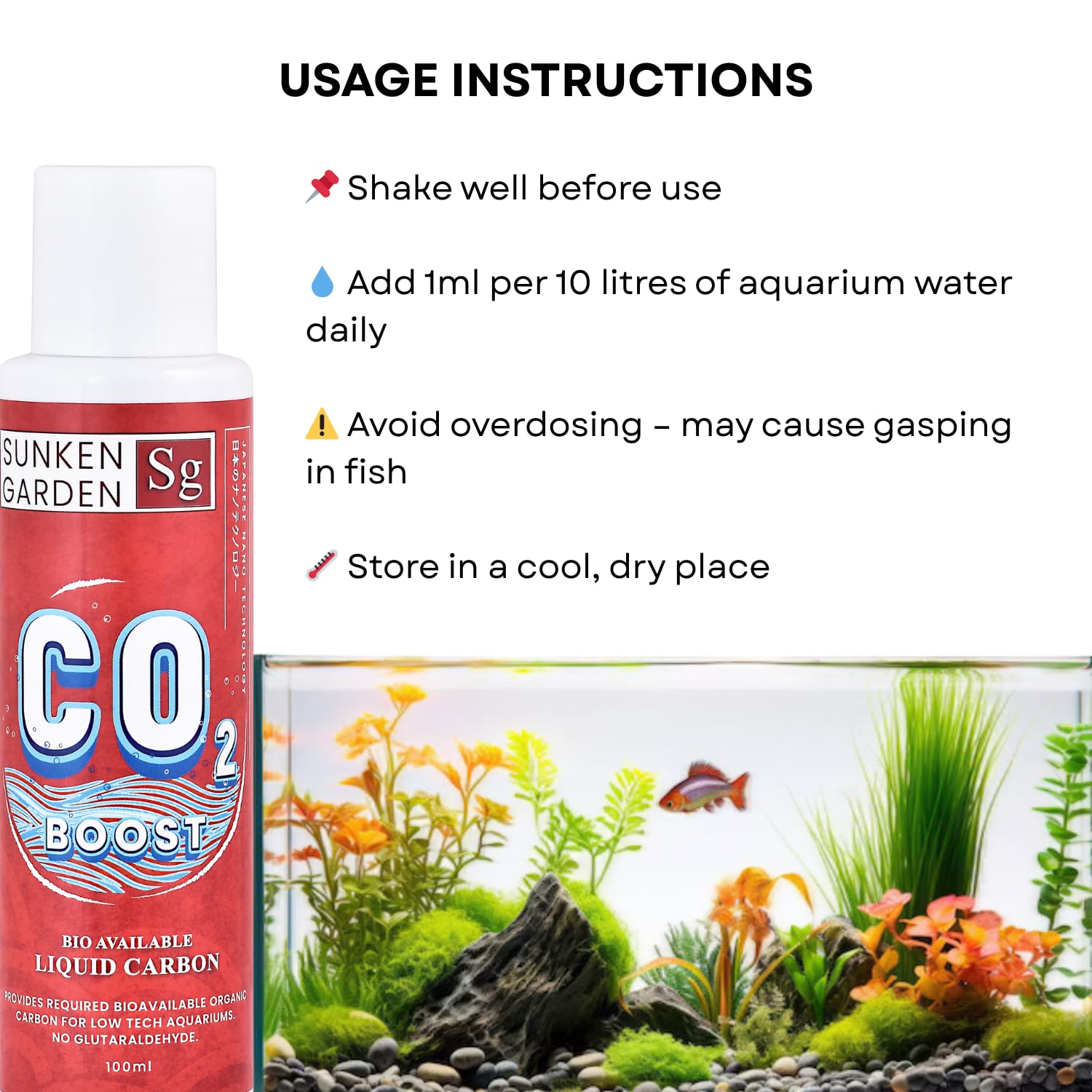 Sunken Garden Liquid CO2 Boost | Organic Carbon Source for Aquatic Plants | Algae-Free Growth | Shrimp Safe (100 ml)