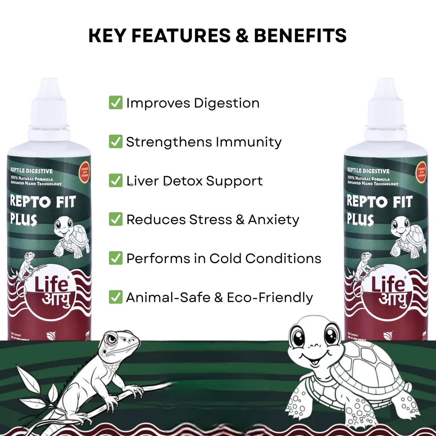 Life AAYU REPT0-Fit Plus Supplement | 100% Natural Digestive & Immunity Booster Supplement for Turtles and Lizards (100 ml)