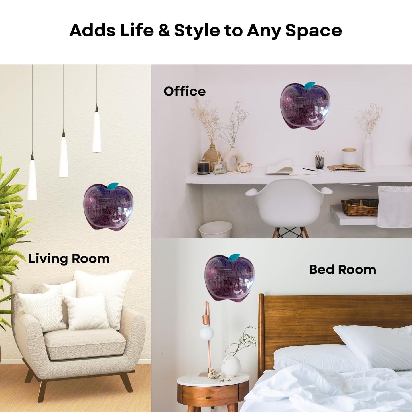 Wall Mount 9-inch Wine Apple Shape Fish Bowl – Without Stand | Modern Aquarium for Home, Office & Café Décor | Space Saving Design | Elegant Fish Tank & Plant Terrarium | Compact Design