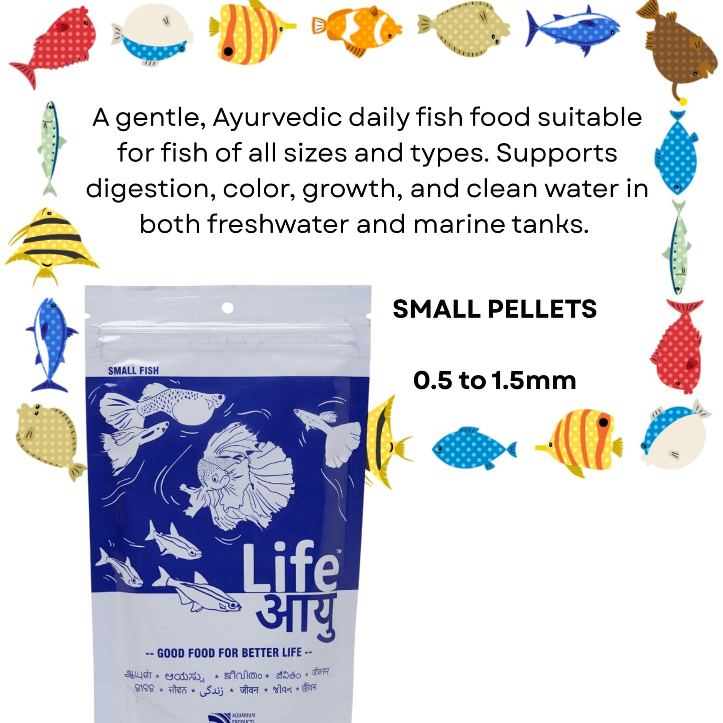 Life AAYU Neutral Fish Food | Ayurvedic Daily Diet for All Fish Sizes | Fresh from 7pets Store (Small, 100gms)