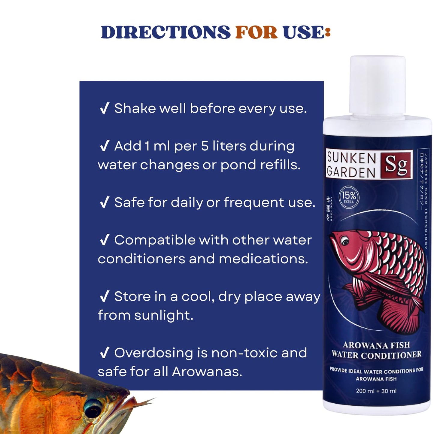 Sunken Garden Arowana Water Conditioner | for Strength, Color & Calm Behavior | Multi-Action Conditioner for Arowanas (200 ml + 30 ml)