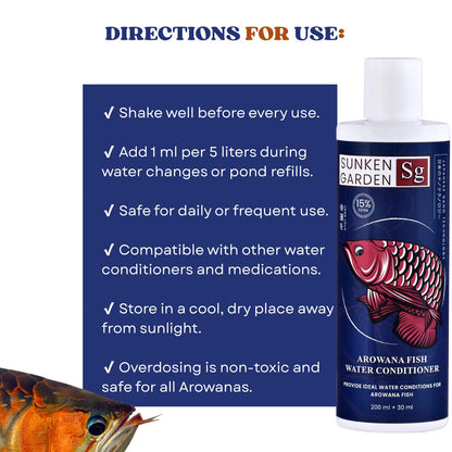 Sunken Garden Arowana Water Conditioner | for Strength, Color & Calm Behavior | Multi-Action Conditioner for Arowanas (200 ml + 30 ml)