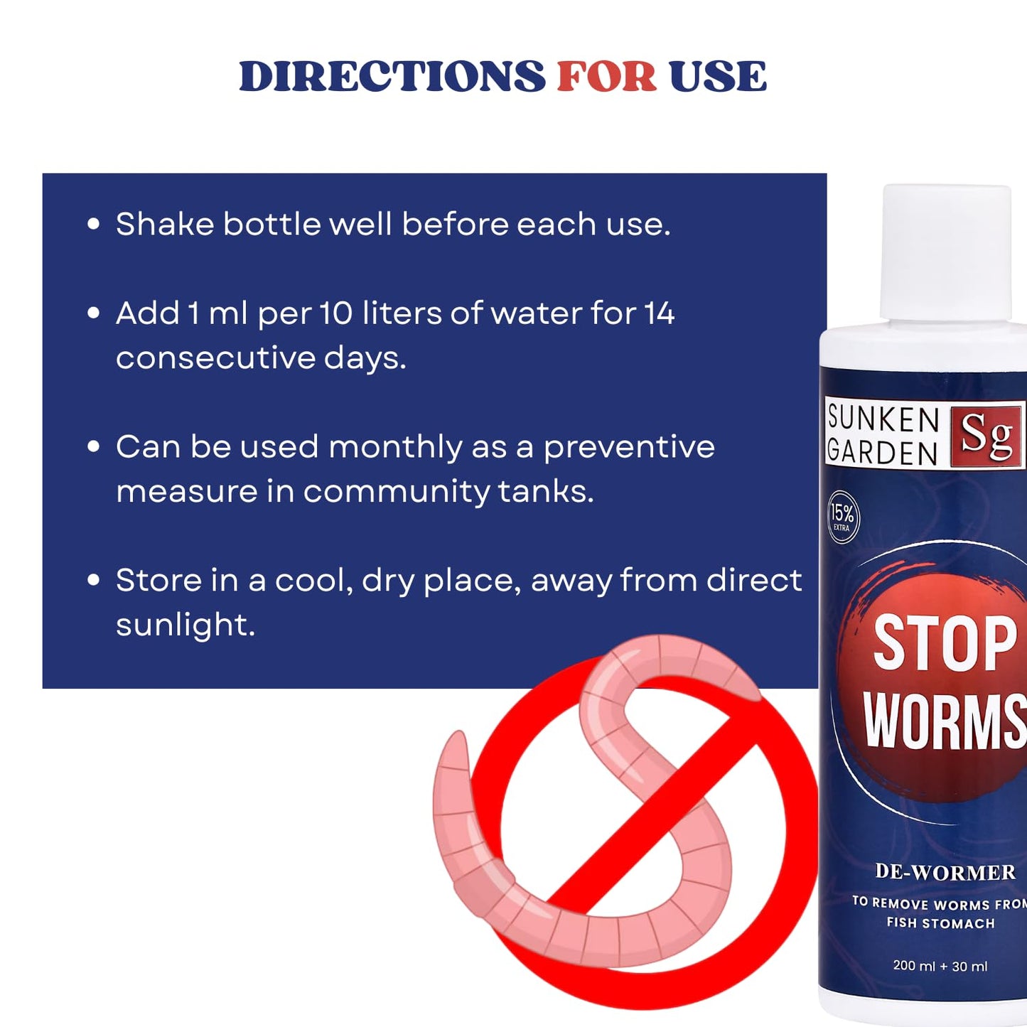 Sunken Garden Stop Worms| Liquid De-Wormer for Freshwater Aquariums | Safe for Fish, Shrimp & Snails (200 ml + 30 ml)
