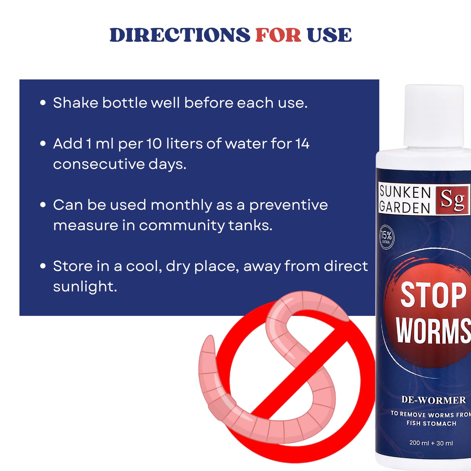 Sunken Garden Stop Worms| Liquid De-Wormer for Freshwater Aquariums | Safe for Fish, Shrimp & Snails (200 ml + 30 ml)