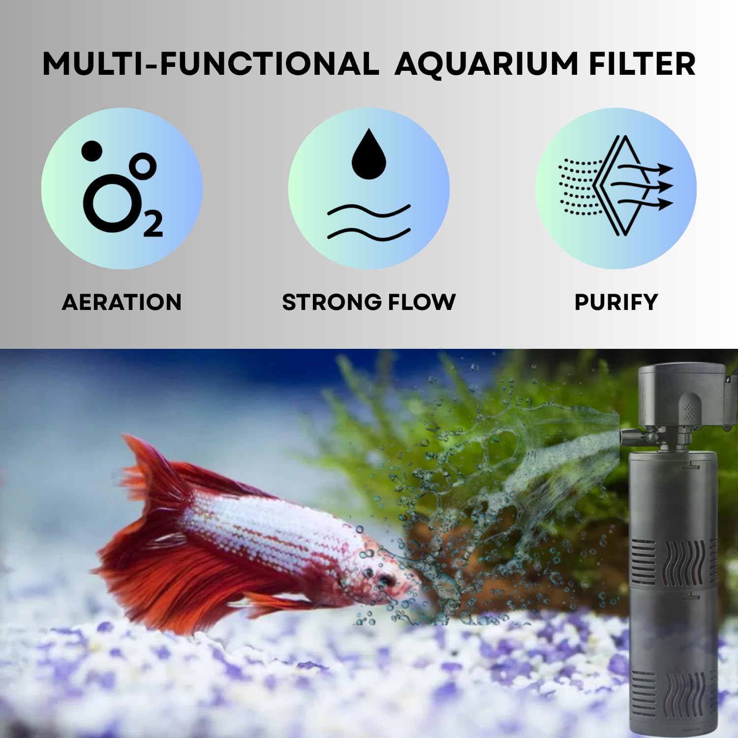 S0B0 WP-3200F Internal Filter for Aquarium Fish Tank | Completely Submersible | Absorbs Dirt & Clean The Water | for Fresh & Marine Water Tank | Power:25W | F.Max: 1200L/H | Original from Tunai Store