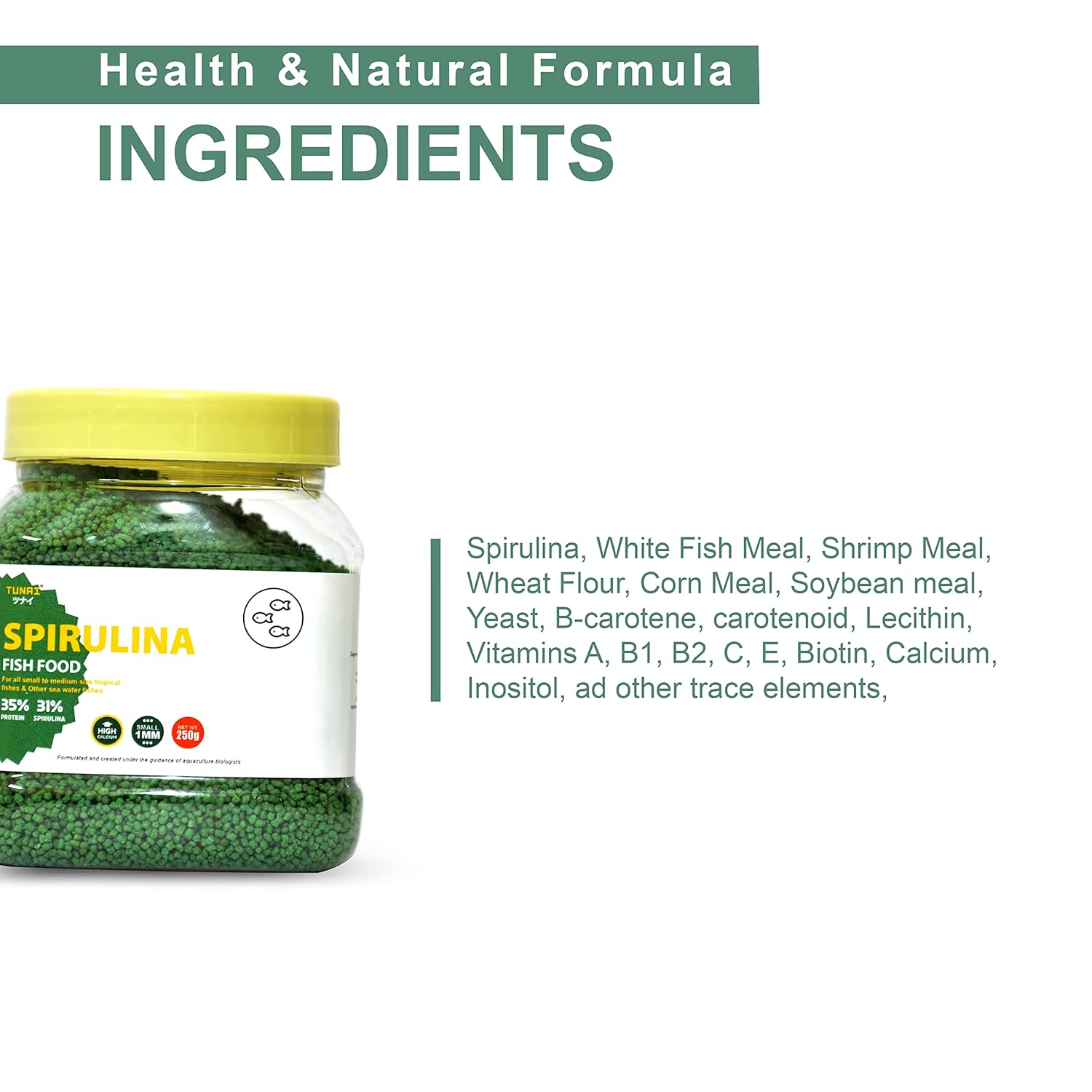 TUNAI 31% Spirulina Optimum Choice Fish Food |250G| Fish Feed for All Medium & Adult Tropical Fish |1Mm Pellets|, Better Color & Growth, 1 Count