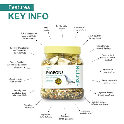 TUNAI Bird Food | Premium Bird Feed 450G With 39 Of Mixed Bird Seeds For Young, Adult Pigeons And Best Treat For All Wild Birds, 1 Count