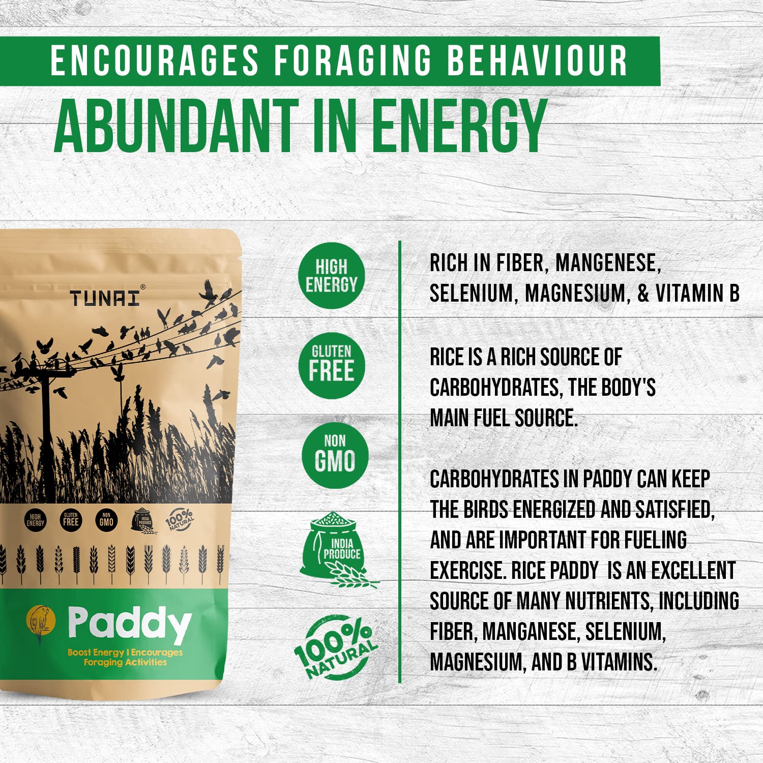 TUNAI Paddy Whole Grain Bird Feed |450G|Bird Food For Parakeets, Parrotlets, Conures, Eclectus, Senegals, Parrots, Cockatiels, Parrots, All Life Stages, Seeds