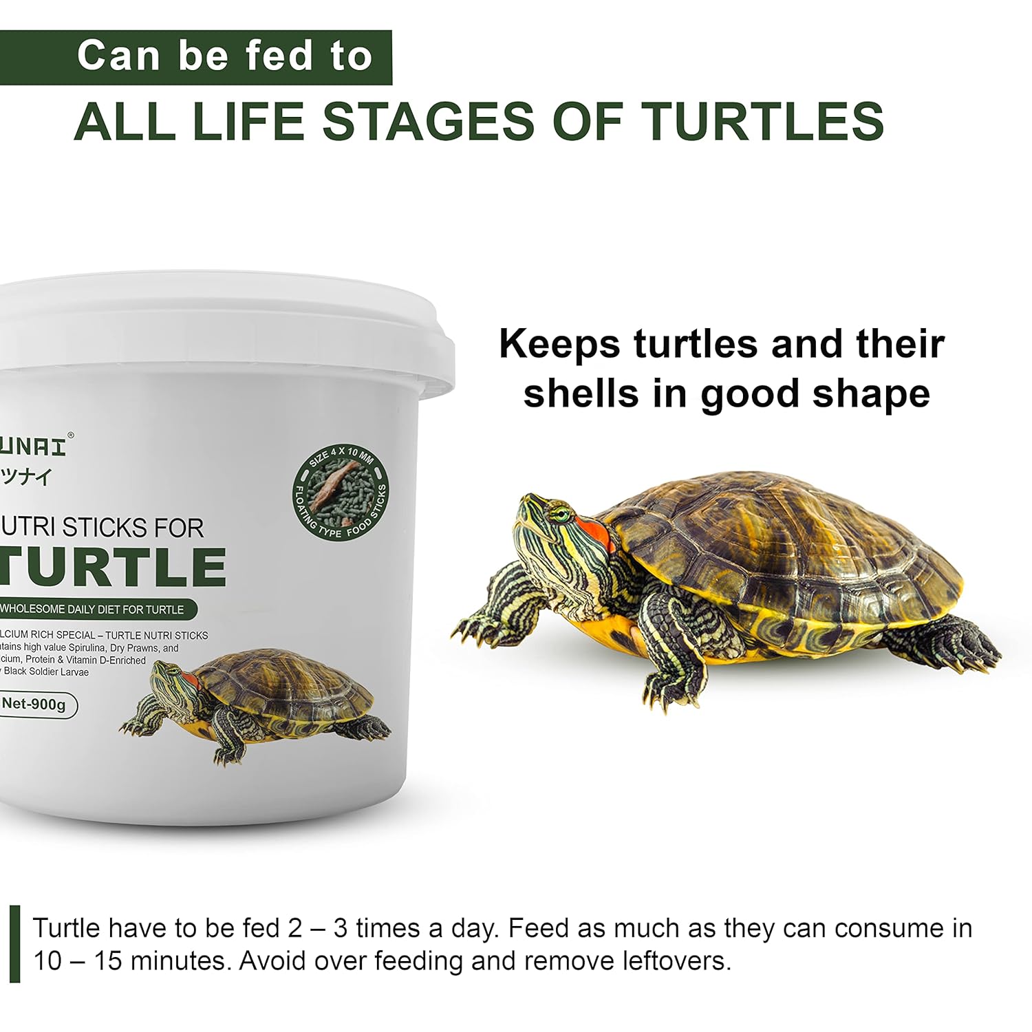 Tunai 3in1 Adult Turtle Food Spirulina Added with Whole Shrimp and BSFL Worms|900g|Suitable for All Musk, Red-Eared, Mud Cooter Turtle & Tortoise