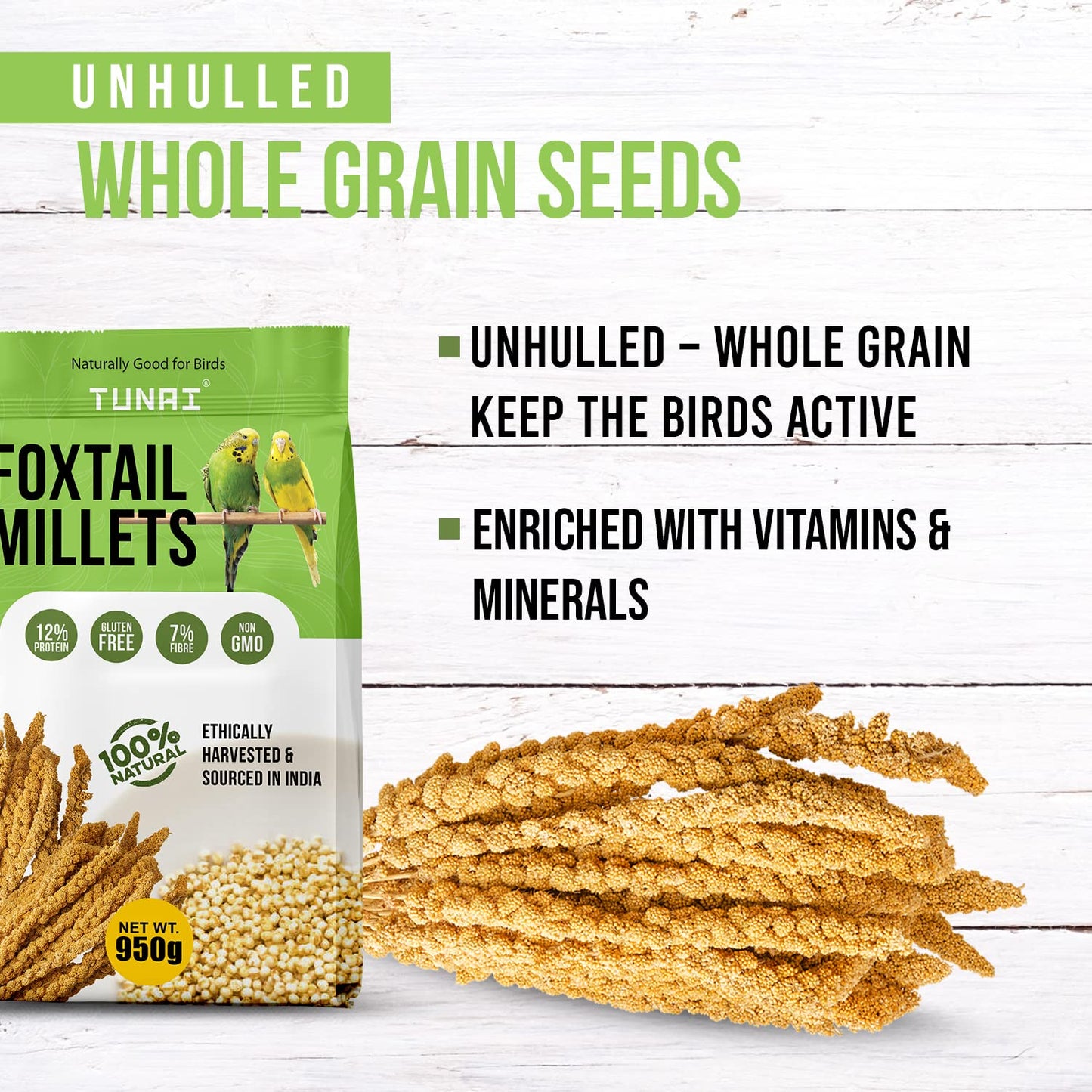 Tunai Foxtail Kangini Millets|950g|Superior Bird Feed For High Protein, Regulating Digestion, Absorption Of Minerals, High Fiber Millets Perfect Bird Food For lovebirds, canaries, cockatiels and Finches