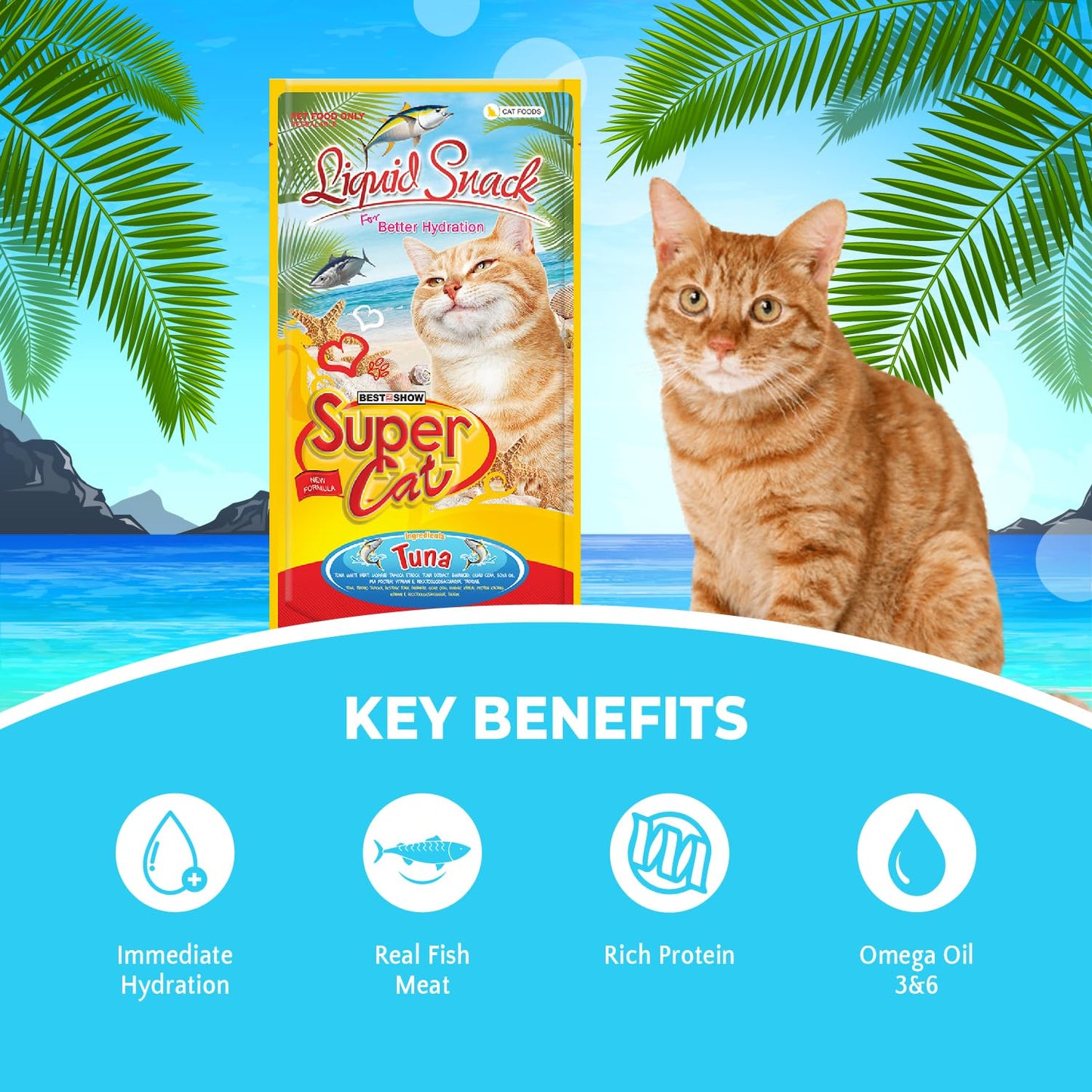 TUNAI SUPERCAT Summer Special Creamy Cat Treat | Liquid Snack for Cats | Wet Cat Treat & Puree Cat Food | Tuna Special | Pack of 3 (Each Pack Contains 4 Sachets, 4x20g)