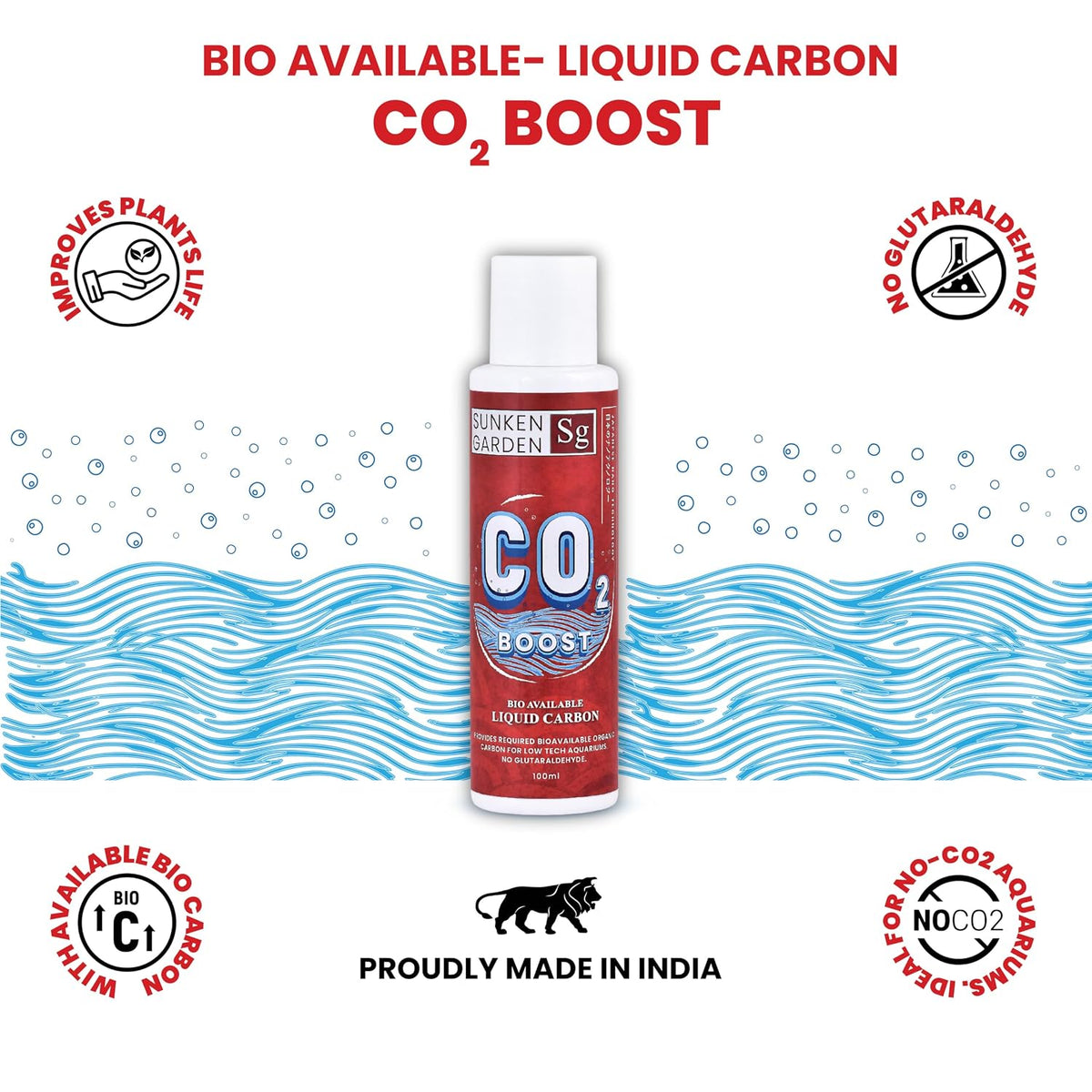 Sunken Garden CO2 Booster 100ml Liquid CO2 Boost | Plant-Safe Liquid Carbon Supplement | Enhances Growth, Color & Nutrient Absorption | No Nitrates or Phosphates