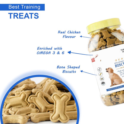 Tunai Crunchy Soft Real Chicken Puppy Dog Biscuits |450g| Best Treat for Training