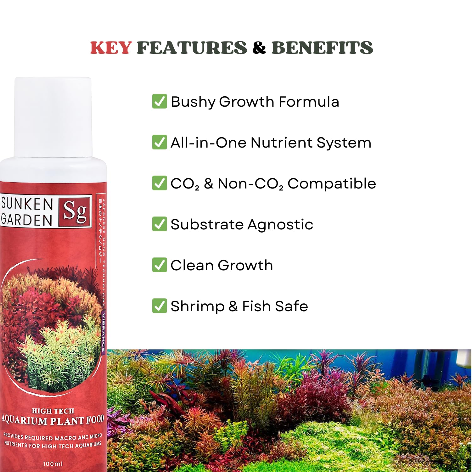 Sunken Garden Vibrance - Dutch-Style Aquarium Fertilizer | All-in-One Formula for Bushy Plant Growth | CO₂ & Non-CO₂ Compatible (100 ml)