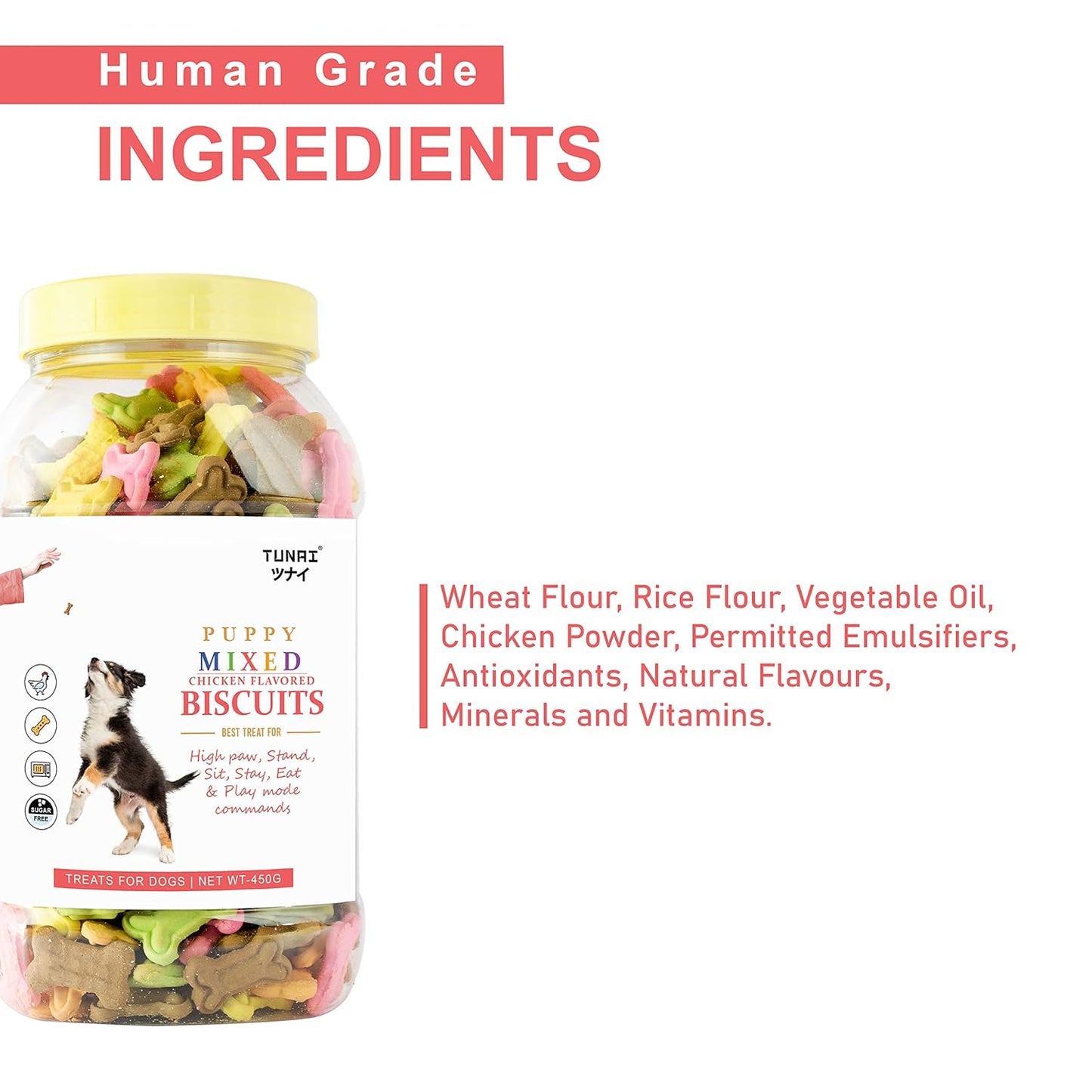 Tunai Mixed Crunchy Soft Real Chicken Puppy Dog Biscuits |450g| Dog Treat for Training | Dog Food for Effective for Healthy Lustrous Skin Coat and Maintain Dental Health