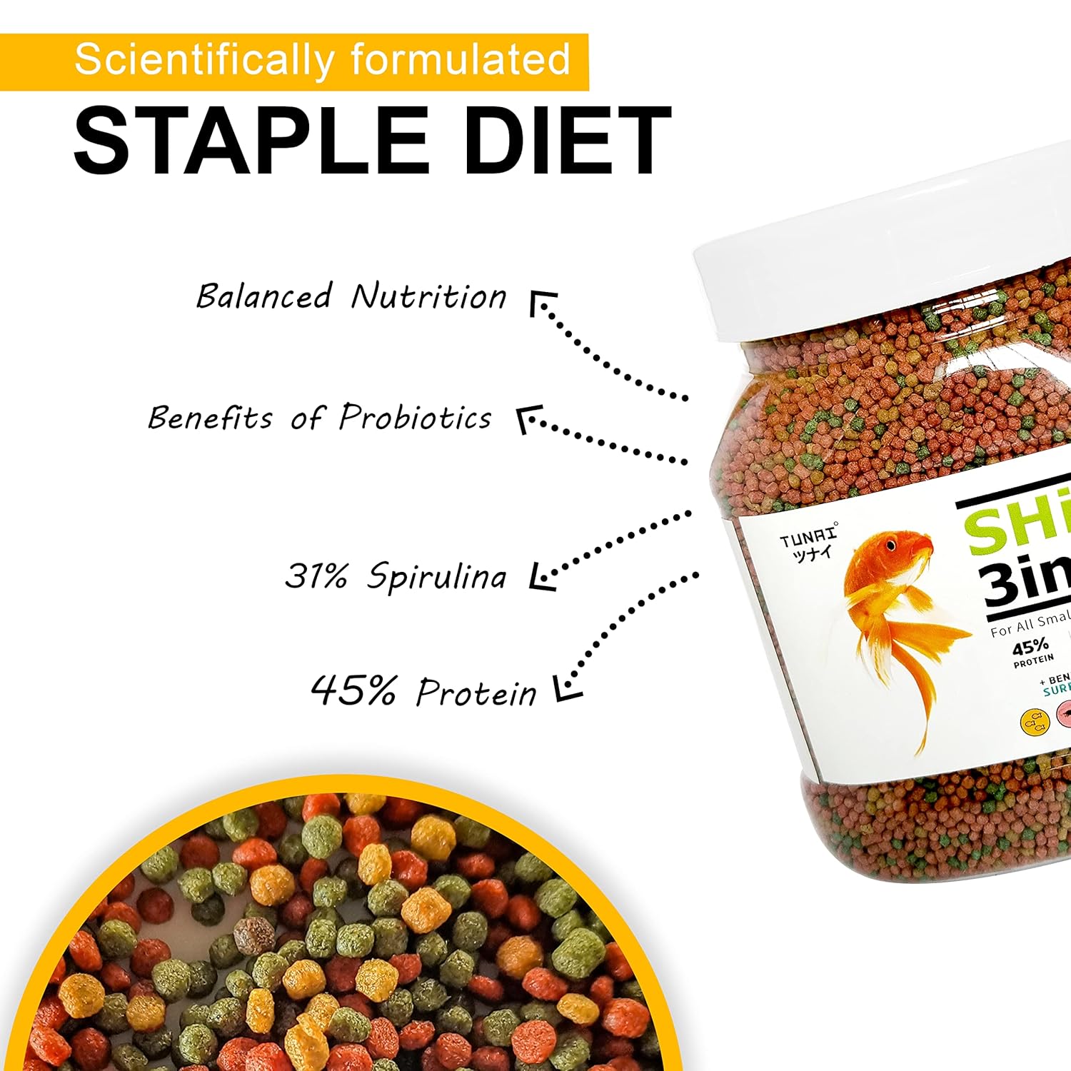 Tunai 3in1 1MM Pellets Shipp Formula Fish Food|450g|Aquarium Fish Food for All Adult Small to Medium Tropical Fishes