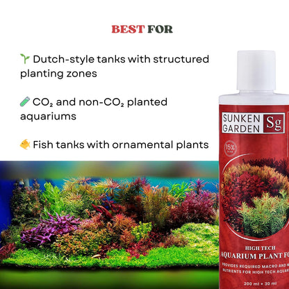 Sunken Garden Vibrance - Dutch-Style Aquarium Fertilizer | All-in-One Formula for Bushy Plant Growth | CO₂ & Non-CO₂ Compatible (200 ml + 30 ml)
