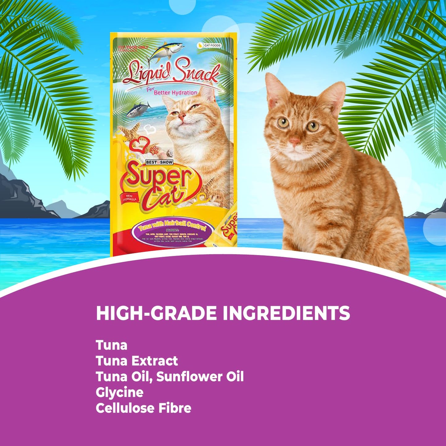 TUNAI SUPERCAT Summer Special Creamy Cat Treat | Liquid Snack for Cats | Wet Cat Treat & Puree Cat Food | Tuna with Hairball Control | Pack of 3 (Each Pack Contains 4 Sachets, 4x20g)