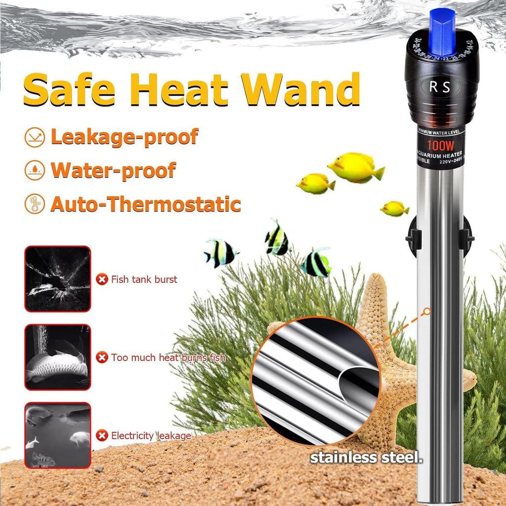 Jainsons Pet Products RS Electricals 500W Aquarium Fish Tank Heater | Break-Proof Stainless Steel Rod | Adjustable 12°C–34°C | Ideal for Tanks up to 6 Feet