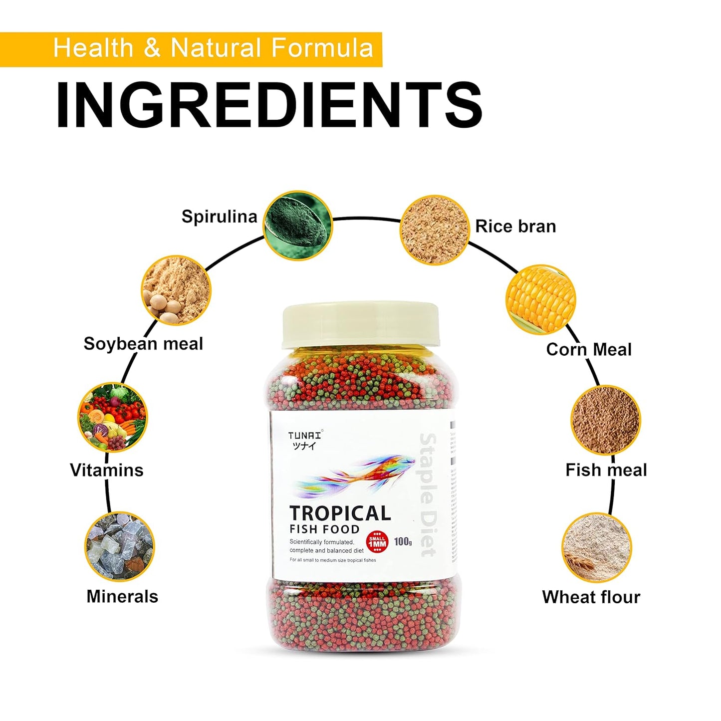 TUNAI Fish Food | 100g | with 26% Protein, 1.2 MM Pellets Aquarium Fish Food for All Adult Aged Small & Medium Tropical Fishes