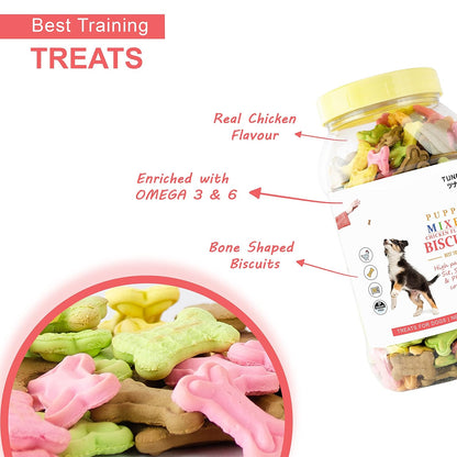 Tunai Mixed Crunchy Soft Real Chicken Puppy Dog Biscuits |450g| Dog Treat for Training | Dog Food for Effective for Healthy Lustrous Skin Coat and Maintain Dental Health