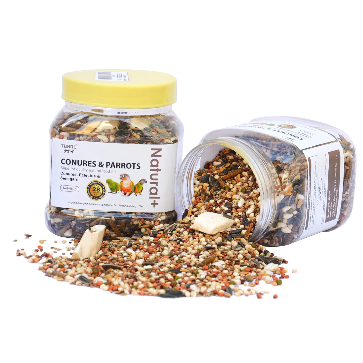 TUNAI Bird Food | Premium Bird Feed 450G With 28 Of Mixed Bird Seeds For Young, Adult Conures, & Parrots, 1 Count