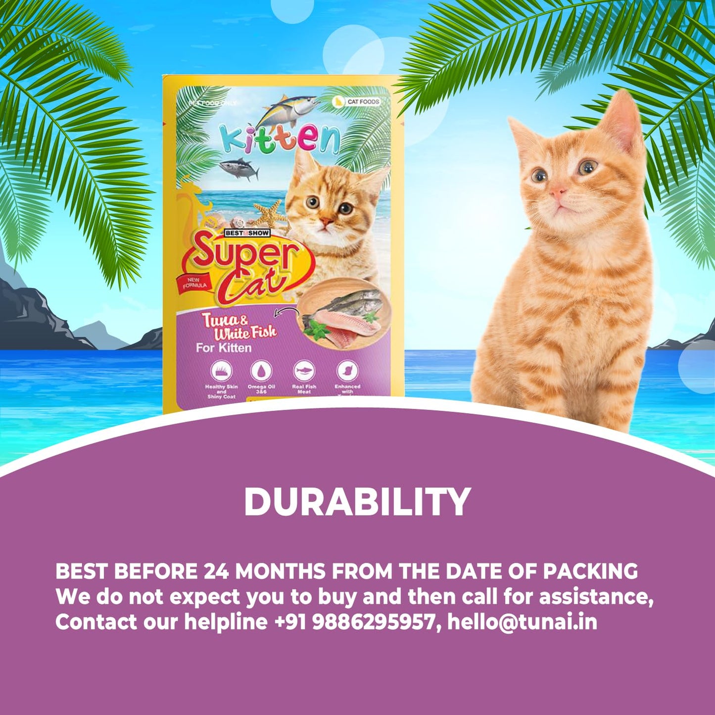 TUNAI SUPERCAT White Fish & Tuna Special Wet Gravy Daily Diet Food For Kittens (PACK OF 12X80g) With the goodness of Protein Fat Rich Sardines, White Fish, Tuna And Taurine, Supports Healthy Skin Coat