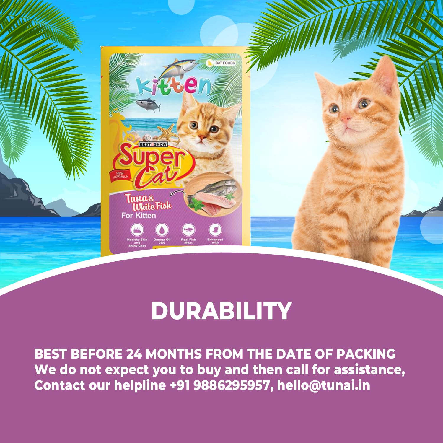 TUNAI SUPERCAT White Fish & Tuna Special Wet Gravy Daily Diet Food For Kittens (PACK OF 12X80g) With the goodness of Protein Fat Rich Sardines, White Fish, Tuna And Taurine, Supports Healthy Skin Coat
