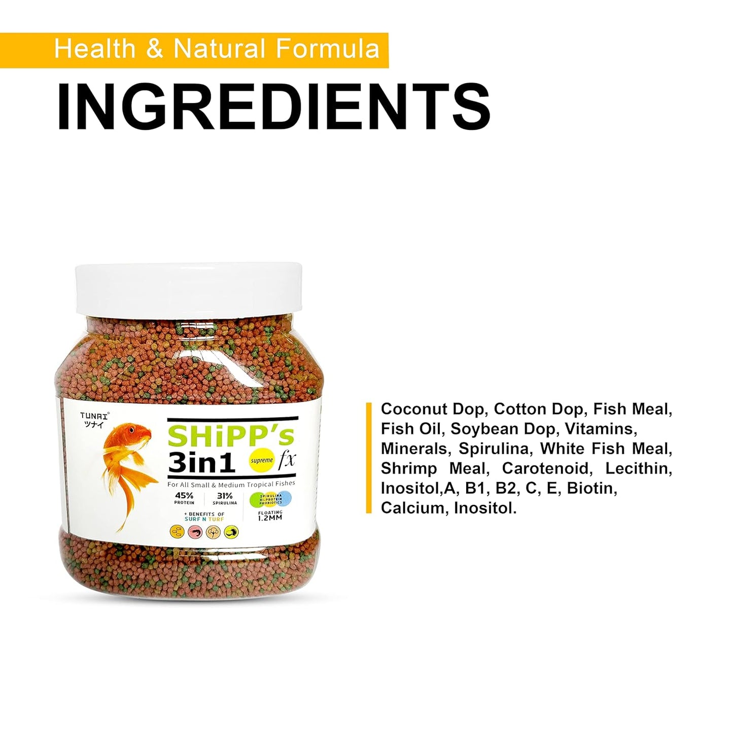 Tunai 3in1 1MM Pellets Shipp Formula Fish Food|450g|Aquarium Fish Food for All Adult Small to Medium Tropical Fishes