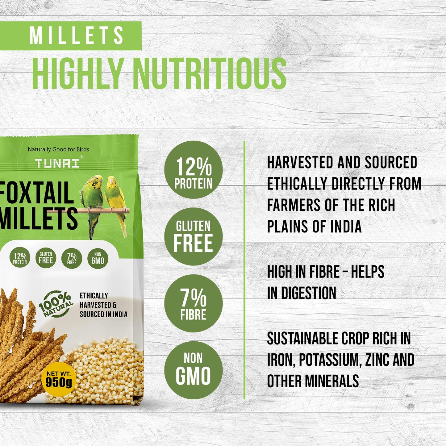 Tunai Foxtail Kangini Millets|950g|Superior Bird Feed For High Protein, Regulating Digestion, Absorption Of Minerals, High Fiber Millets Perfect Bird Food For lovebirds, canaries, cockatiels and Finches