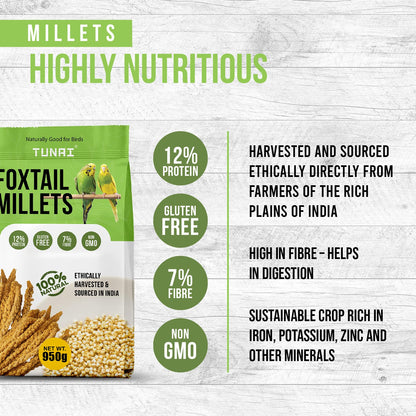 Tunai Foxtail Kangini Millets|950g|Superior Bird Feed For High Protein, Regulating Digestion, Absorption Of Minerals, High Fiber Millets Perfect Bird Food For lovebirds, canaries, cockatiels and Finches