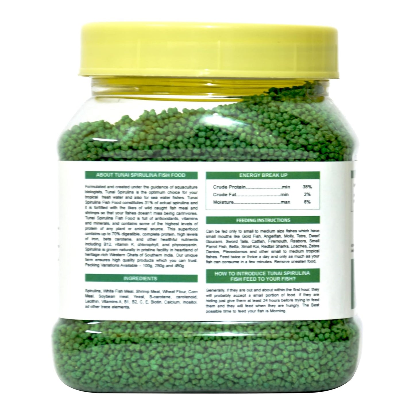 TUNAI 31% Spirulina Optimum Choice Fish Food |250G| Fish Feed for All Medium & Adult Tropical Fish |1Mm Pellets|, Better Color & Growth, 1 Count