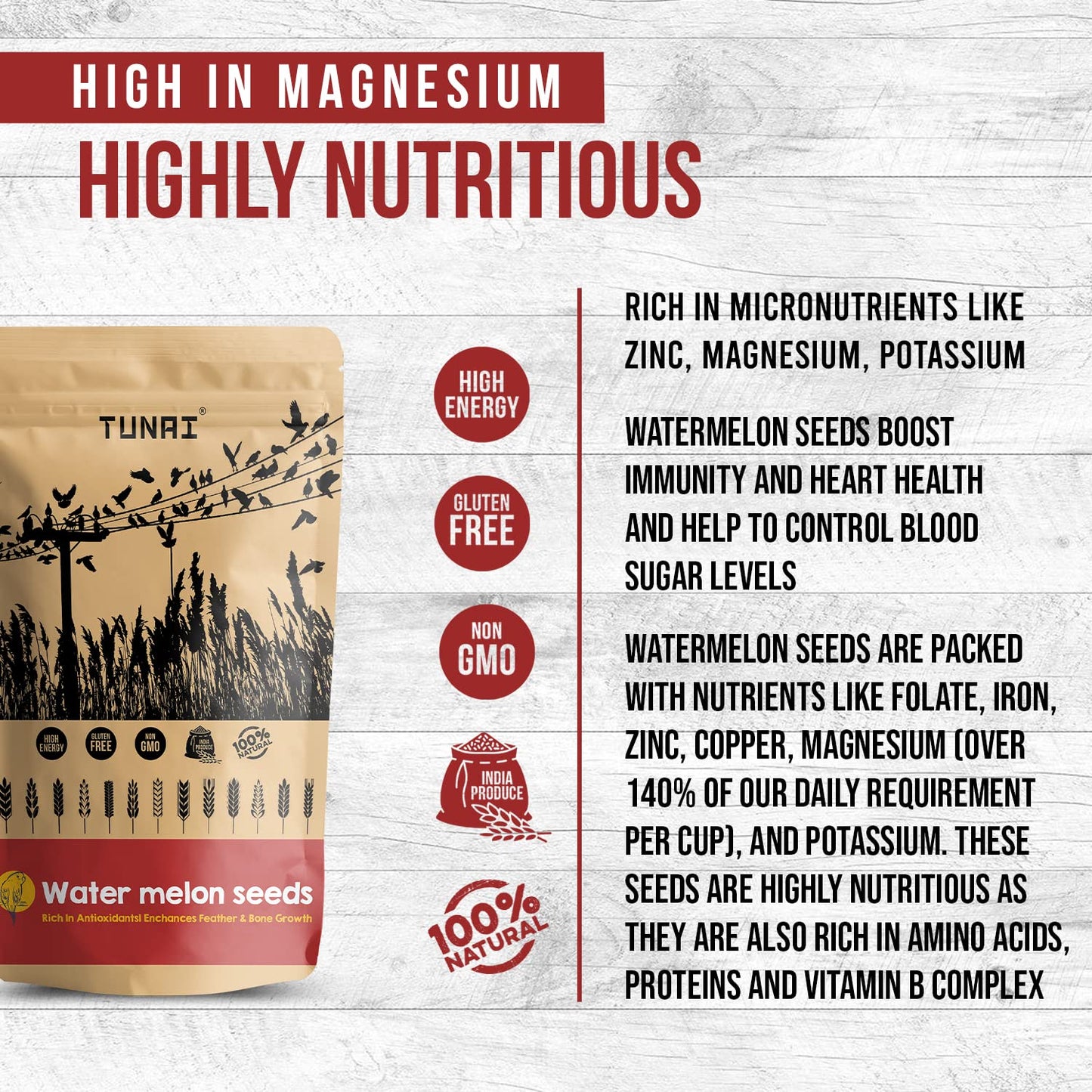 Tunai Water Melon Seeds Bird Food |450g|Bird Feed for Caique Parrots, Cockateils, Small Conures, Quaker Parrot, Amazons, Cockatoos, Macaws, Grey Parrot