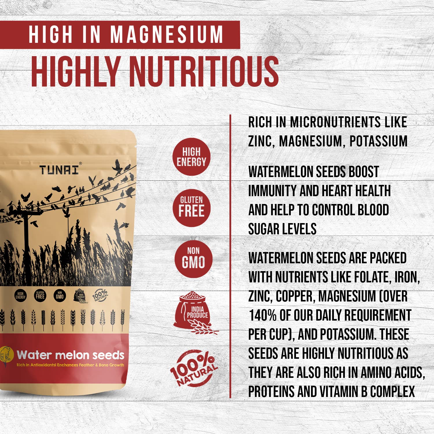 Tunai Water Melon Seeds Bird Food |450g|Bird Feed for Caique Parrots, Cockateils, Small Conures, Quaker Parrot, Amazons, Cockatoos, Macaws, Grey Parrot