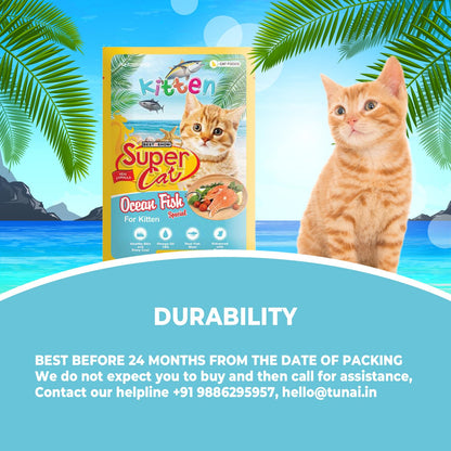 TUNAI SUPERCAT Ocean Fish Special Wet Gravy Daily Diet Food for Kittens (Pack of 12X80g) with The Goodness of Protein&Fat Rich Tuna, Sardines & Taurine, Supports Healthy Skin Coat
