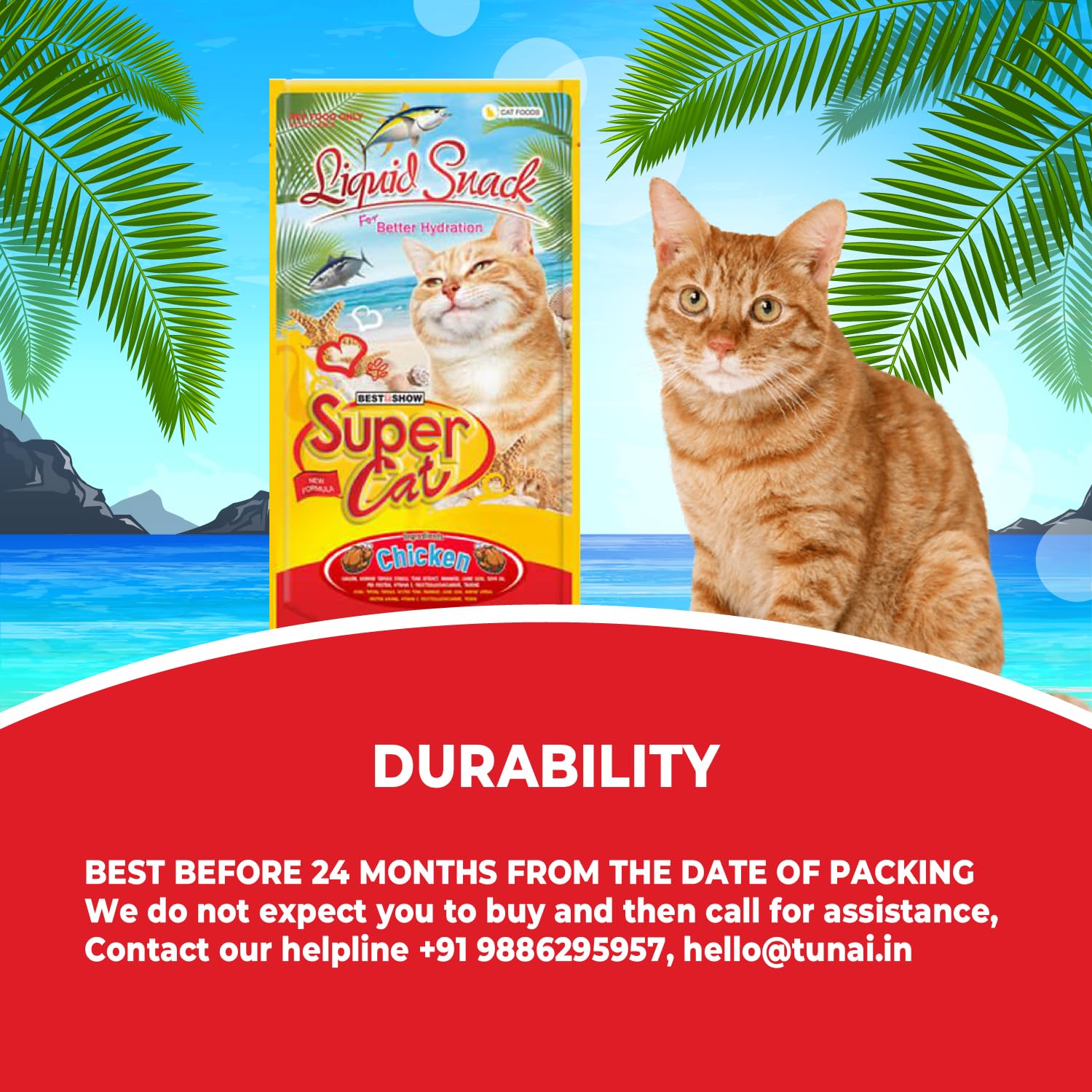 TUNAI SUPERCAT Summer Special Creamy Cat Treat | Liquid Snack for Cats | Wet Cat Treat & Puree Cat Food | Chicken Special | Pack of 3 (Each Pack Contains 4 Sachets, 4x20g)