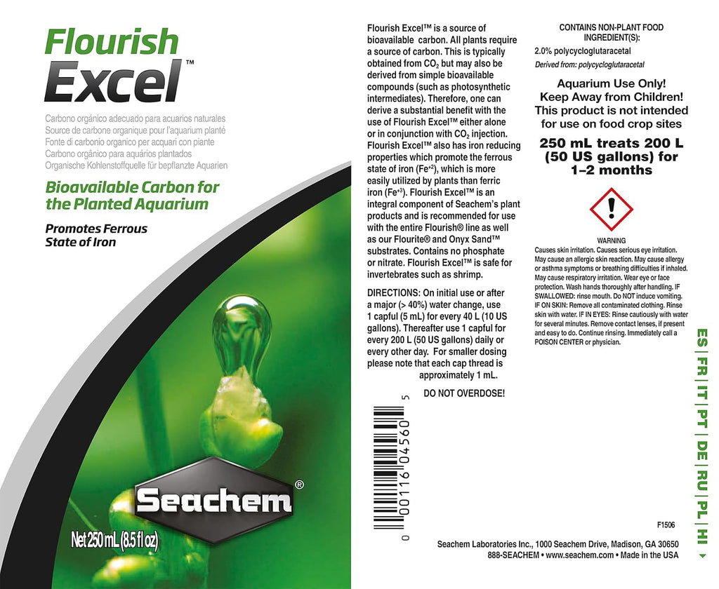 Seachem Flourish Excel Planted Aquarium Fertilizer, 250 ml