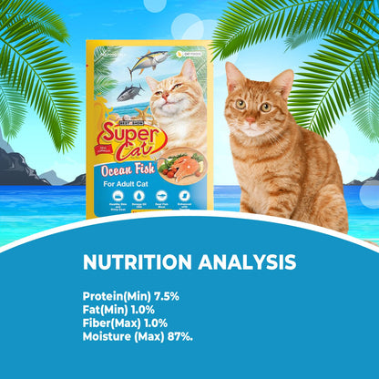TUNAI SUPERCAT Ocean Fish Wet Gravy Daily Diet Food for Adult CAT (Pack of 12X80g) with The Goodness of Protein & Fat Rich Tuna and Taurine, Supports Healthy Skin Coat and Boost Instant Energy