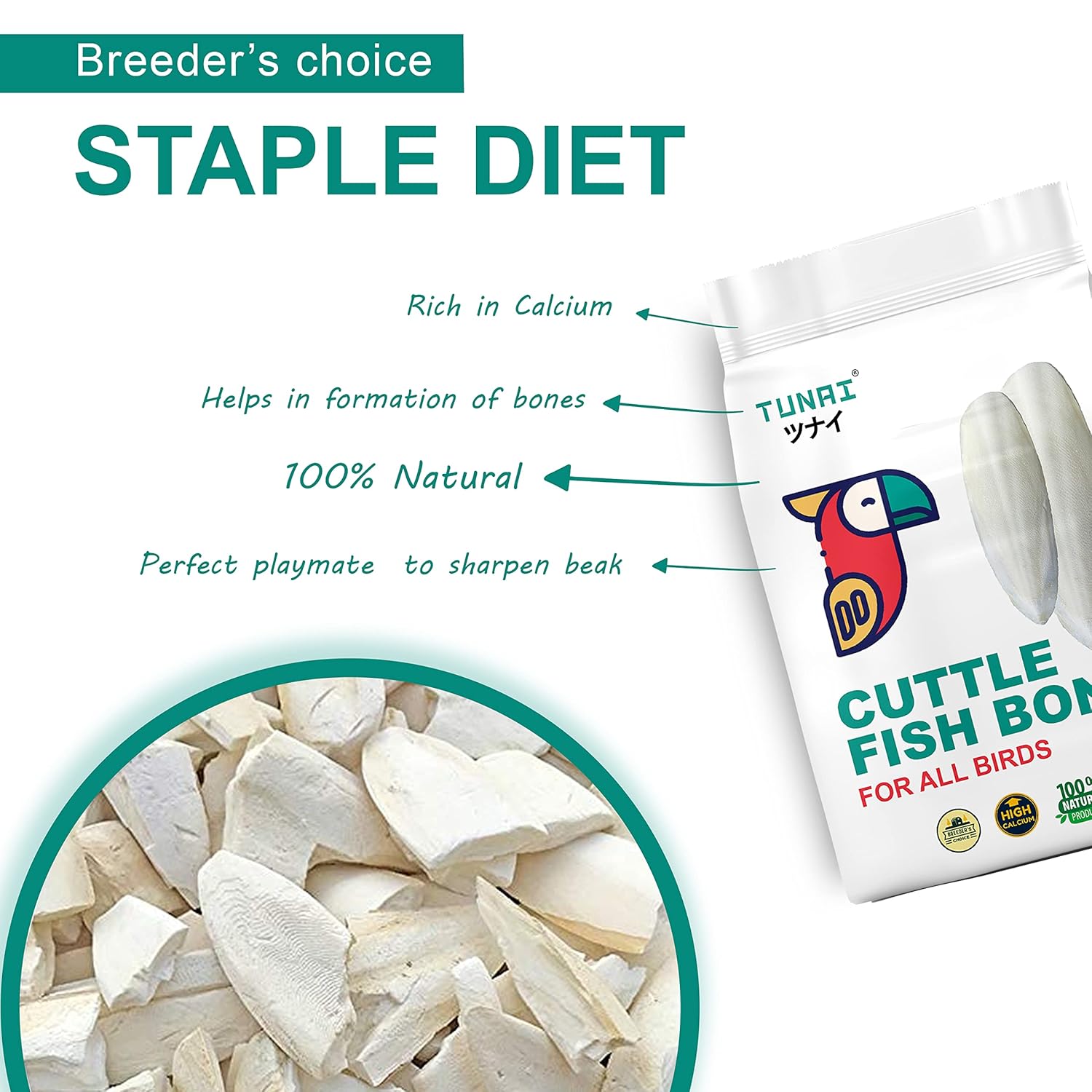Tunai Cuttle Fish Bone for All Birds | 250g | Natural Calcium Supplement for Better Bones and Sharpen Beak, Best Treat for Love Birds All Varieties of Parrots
