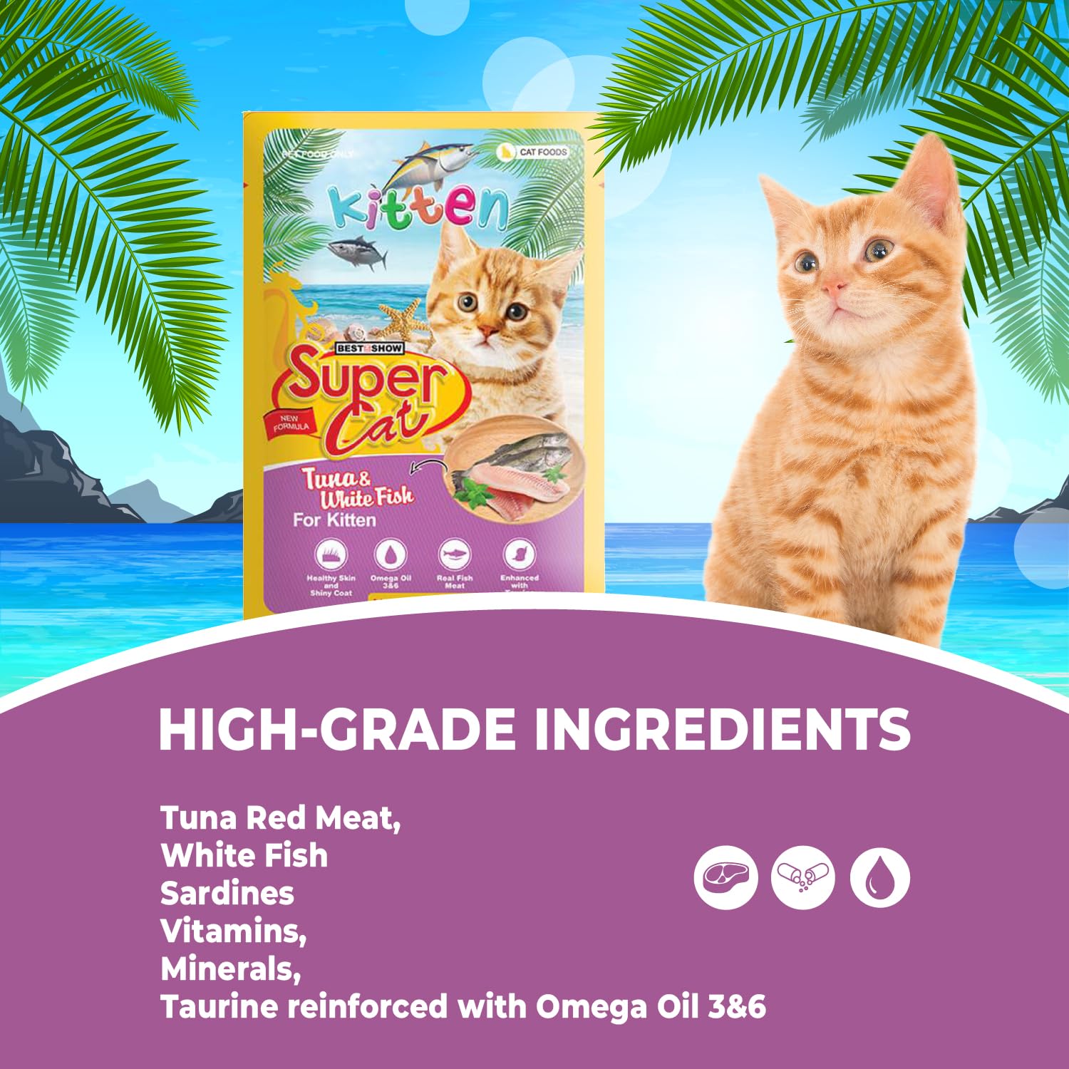 TUNAI SUPERCAT White Fish & Tuna Special Wet Gravy Daily Diet Food For Kittens (PACK OF 12X80g) With the goodness of Protein Fat Rich Sardines, White Fish, Tuna And Taurine, Supports Healthy Skin Coat