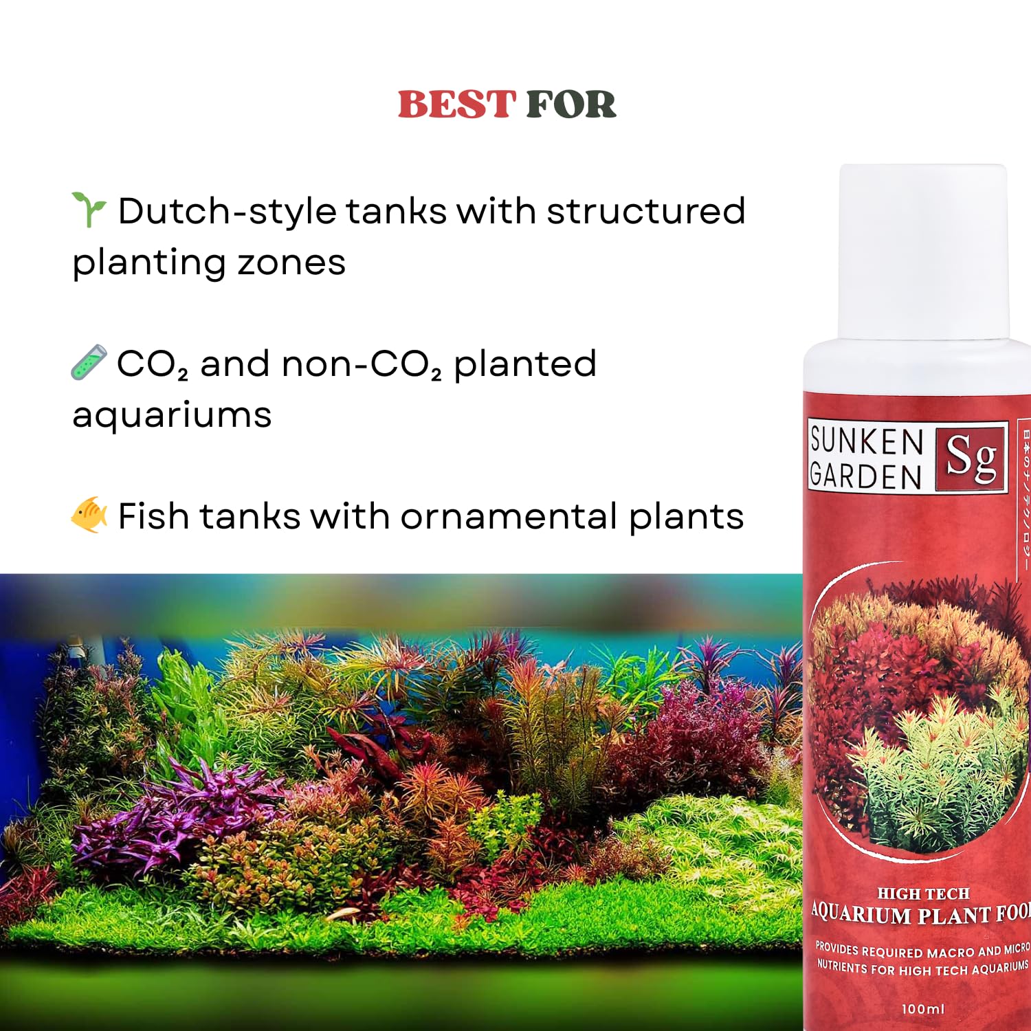 Sunken Garden Vibrance - Dutch-Style Aquarium Fertilizer | All-in-One Formula for Bushy Plant Growth | CO₂ & Non-CO₂ Compatible (100 ml)