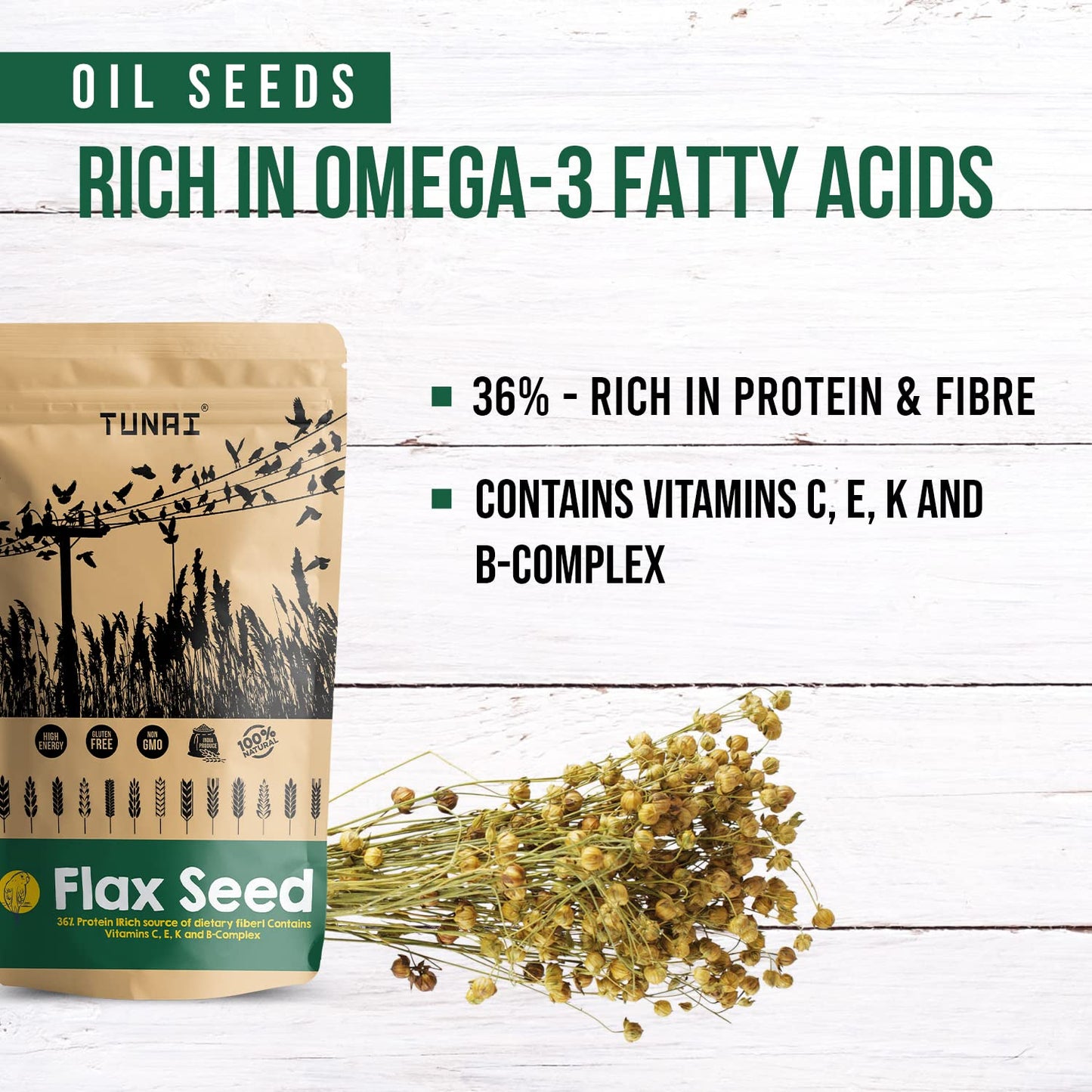 TUNAI Flax Seeds Bird Feed |450G|Essential Bird Food For Canaries, Finches, Budgies, Parakeets, Parrotlets, Conures, Eclectus, Senegals, Cockatiels,& Parrots, All Life Stages